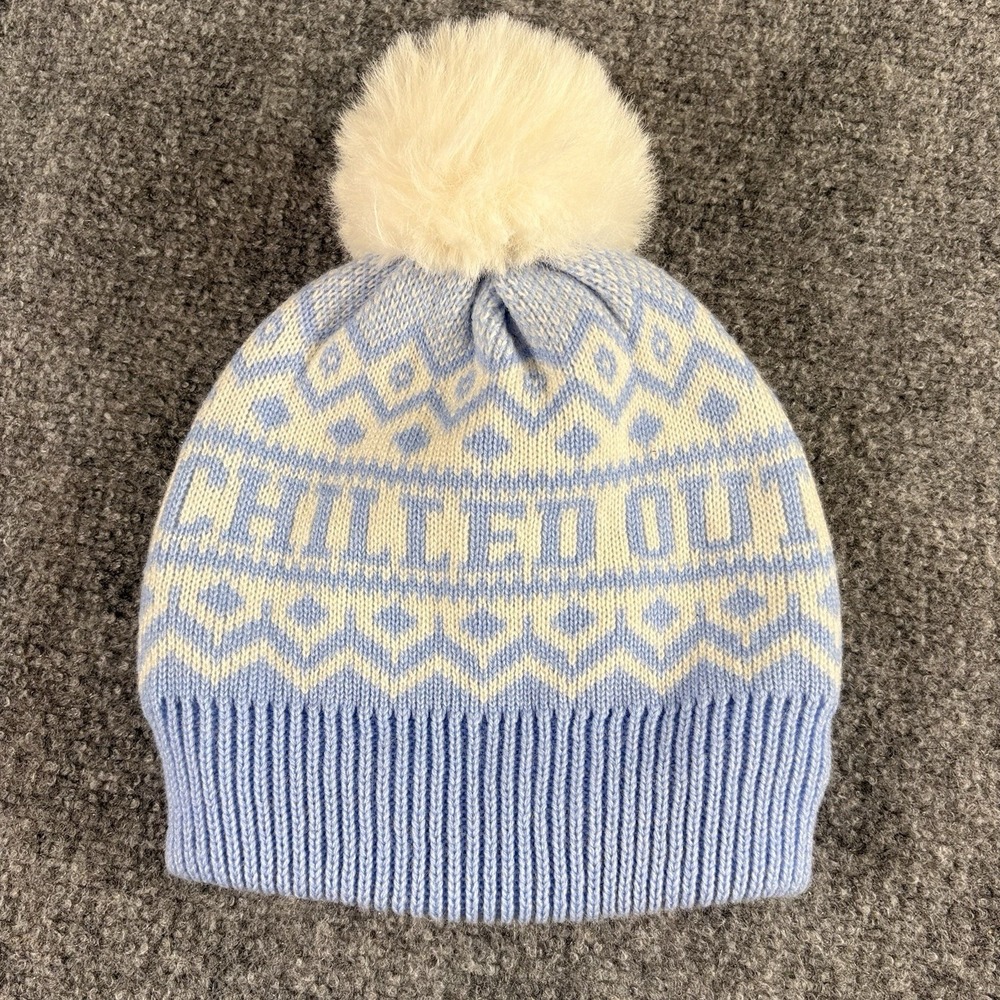 Offline by Aerie Chill Out Knit‎ Beanie Hat Pom Blue Cream Winter Fair Isle Cozy